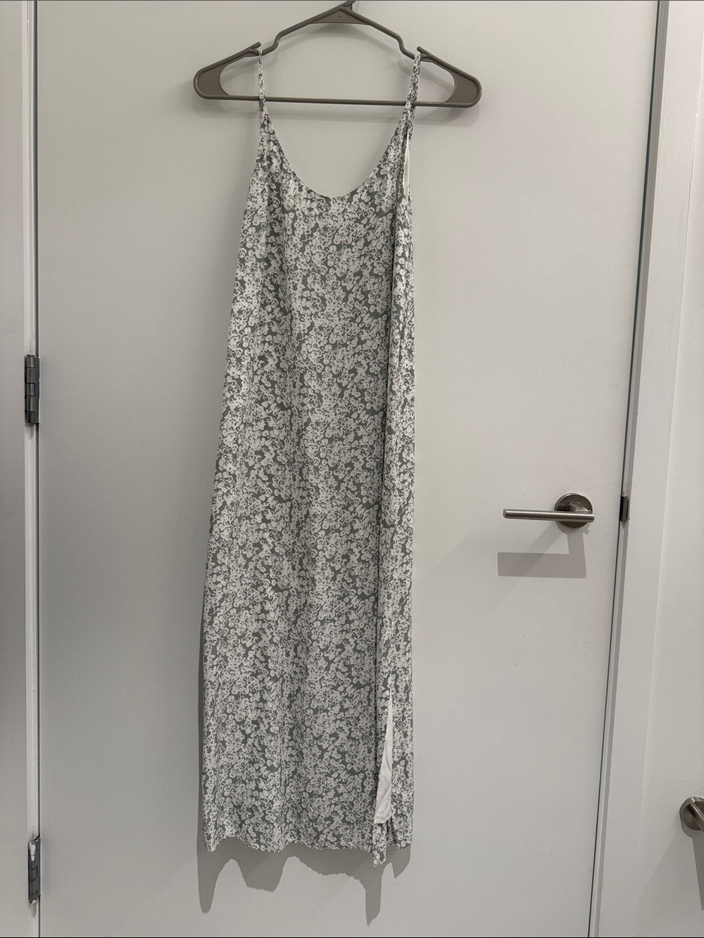 Everlane Light Gray/Green Floral Slip Maxi Dress